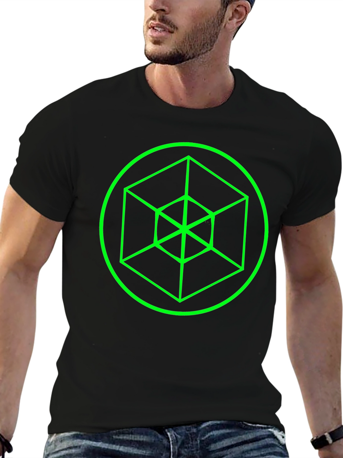 Geometric Cube Graphic Black Tee