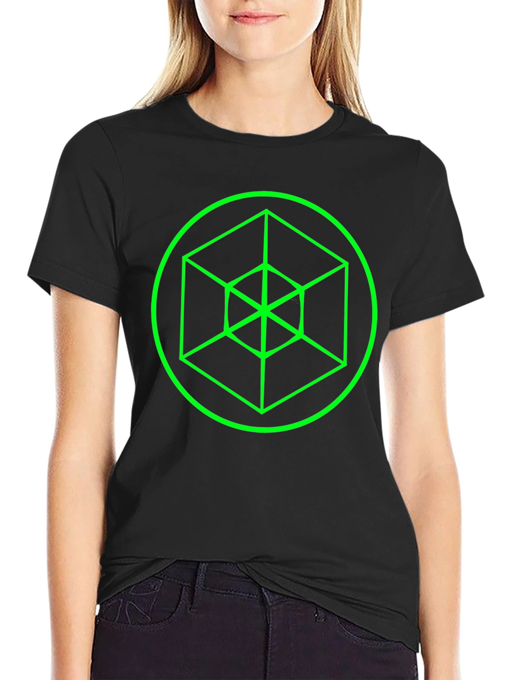Geometric Cube Graphic Black Tee