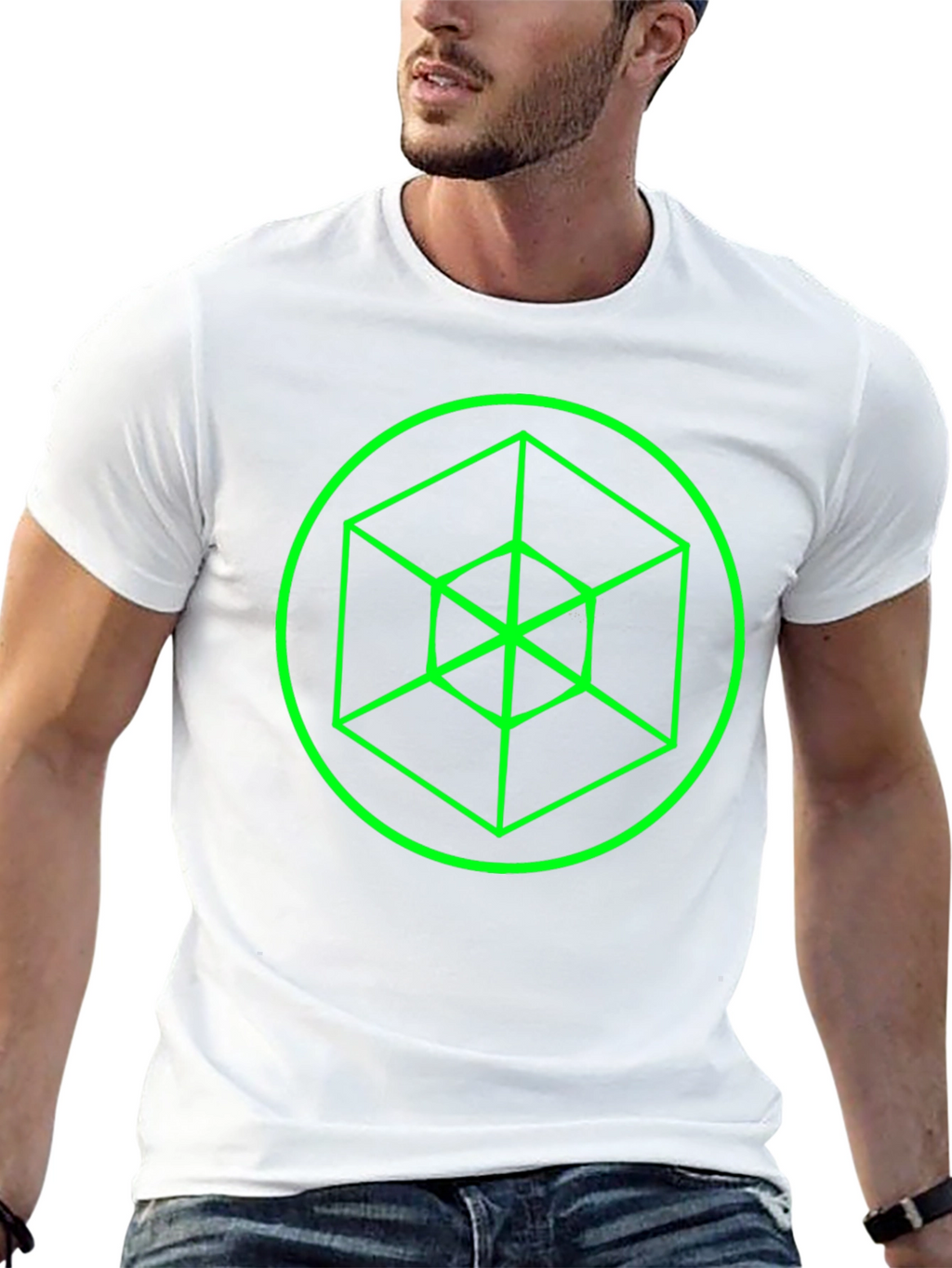 Geometric Cube Graphic Black Tee