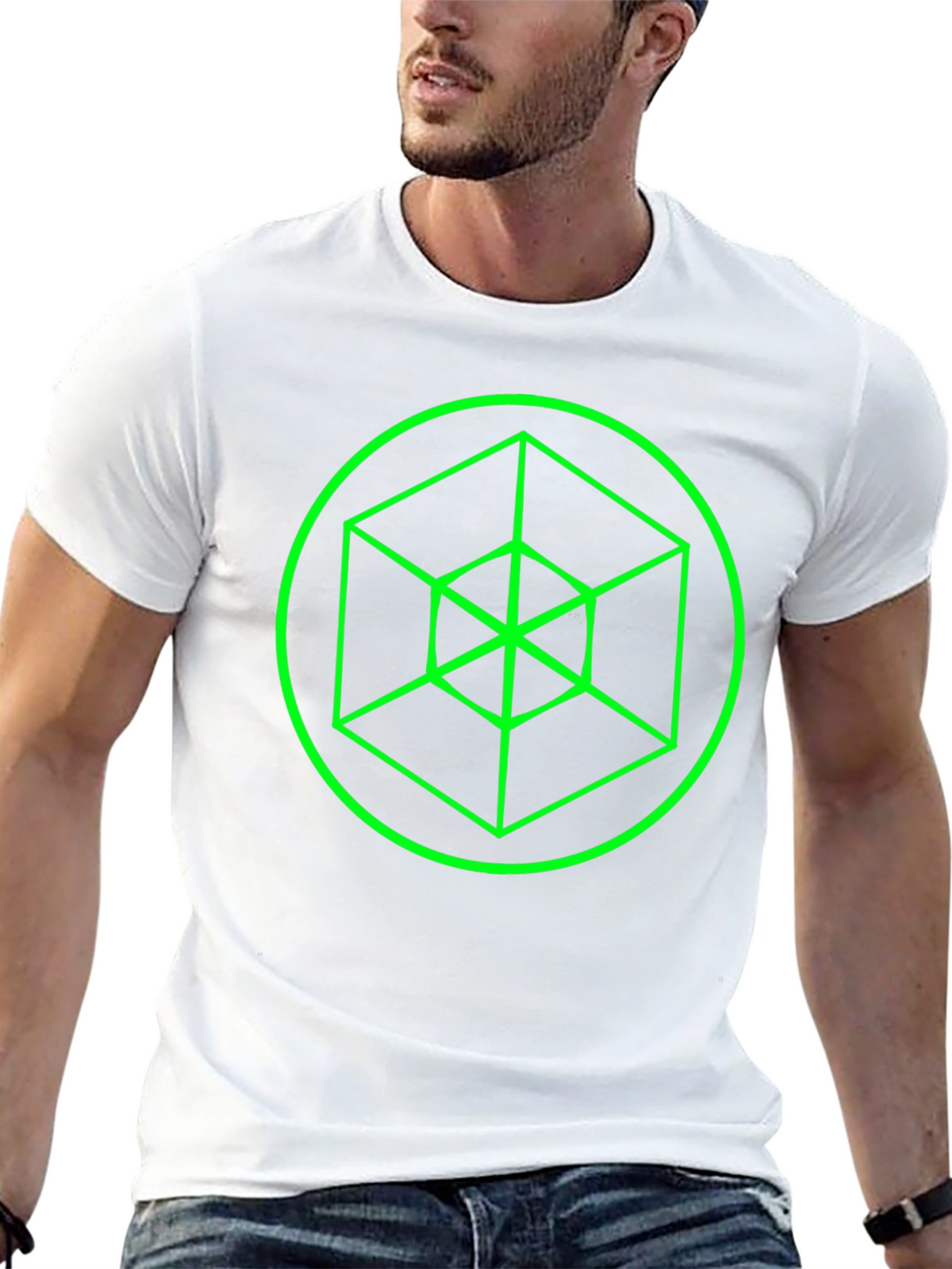 Geometric Cube Graphic Black Tee