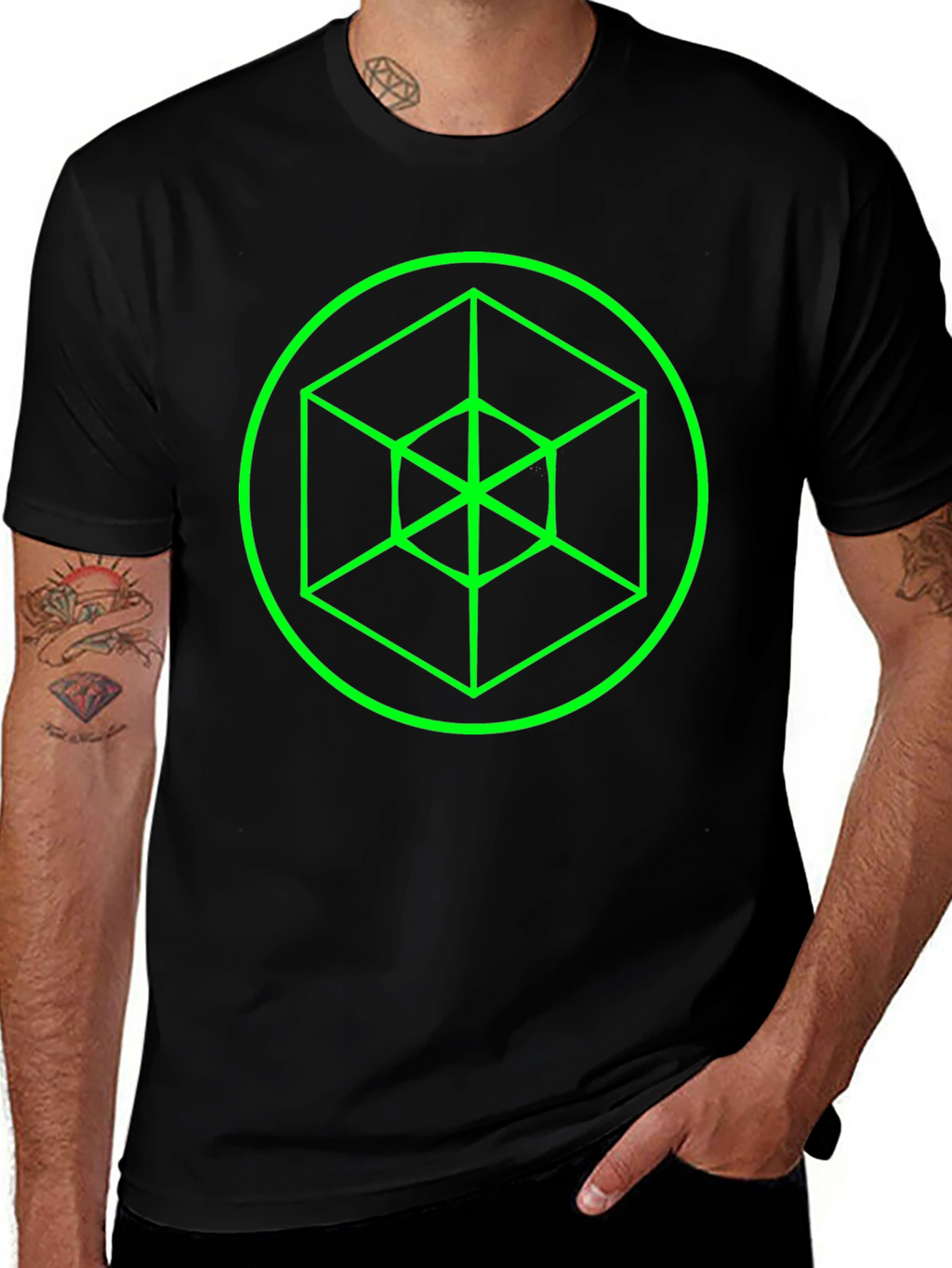 Geometric Cube Graphic Black Tee