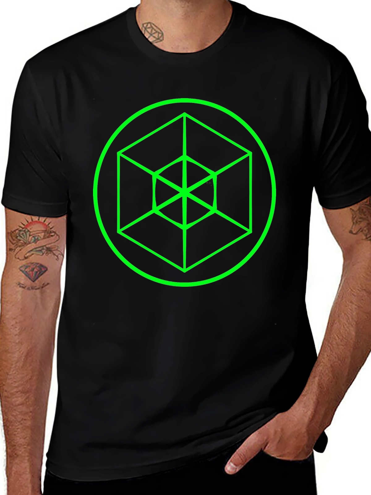Geometric Cube Graphic Black Tee