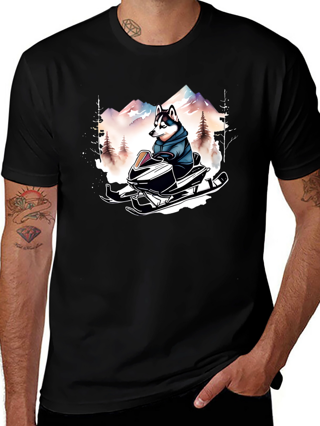 Husky on Snowmobile Graphic Tee
