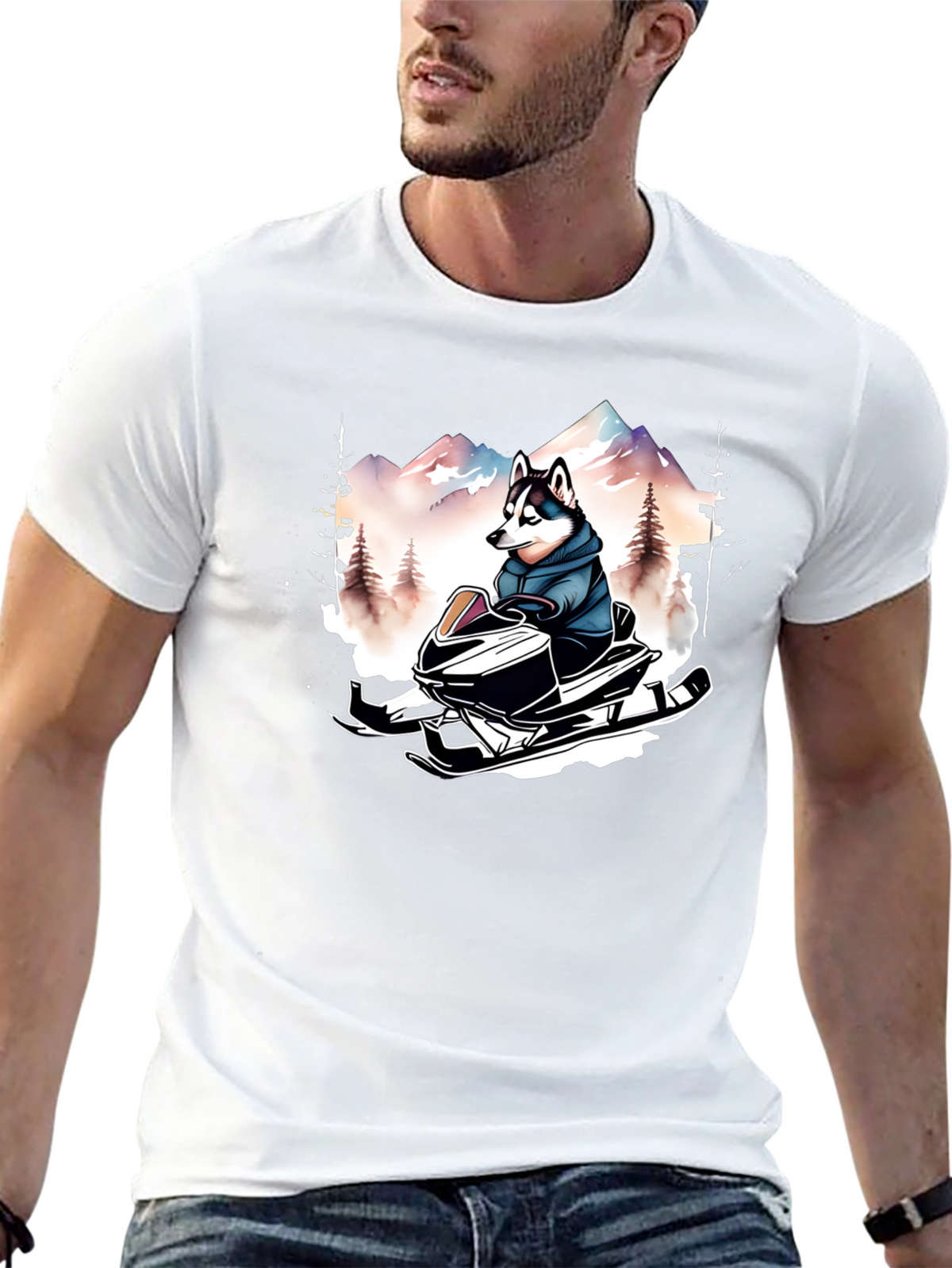 Husky on Snowmobile Graphic Tee