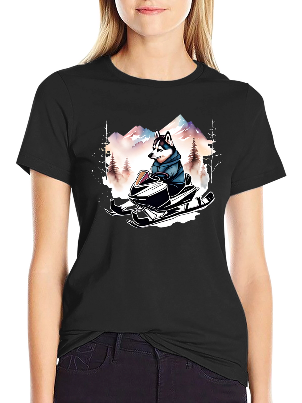 Husky on Snowmobile Graphic Tee