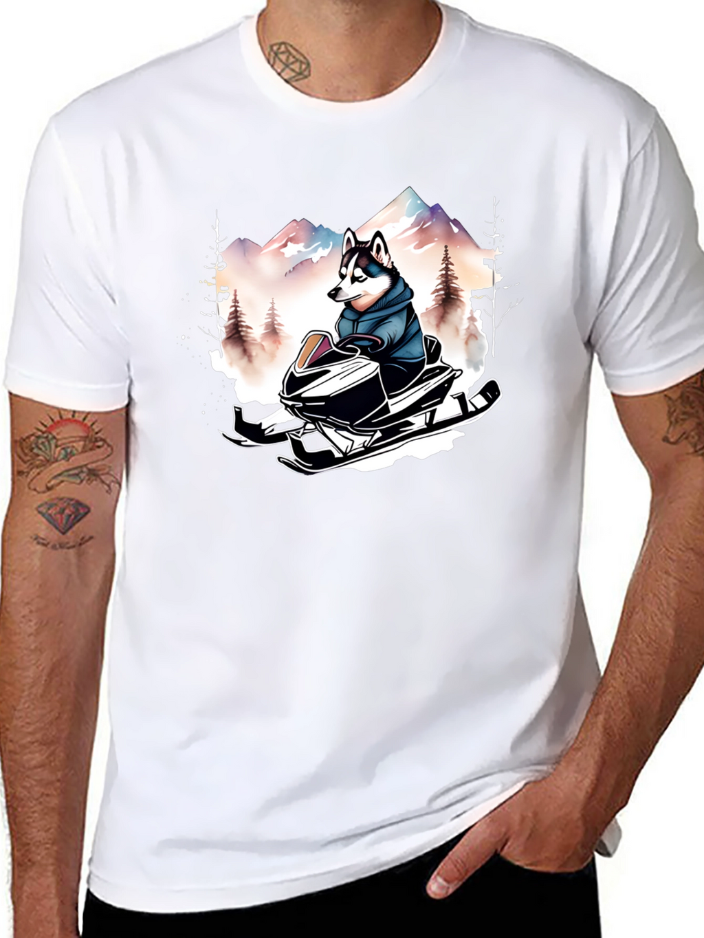 Husky on Snowmobile Graphic Tee
