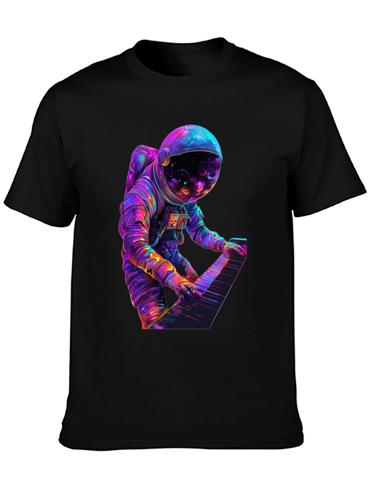 Astronaut Playing Piano Graphic Tee - Space Musician Shirt