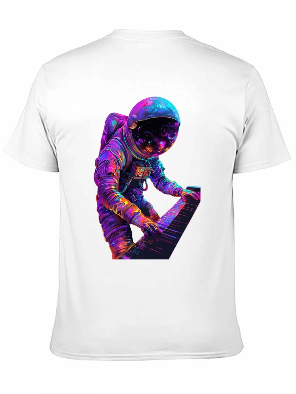 Astronaut Playing Piano Graphic Tee - Space Musician Shirt