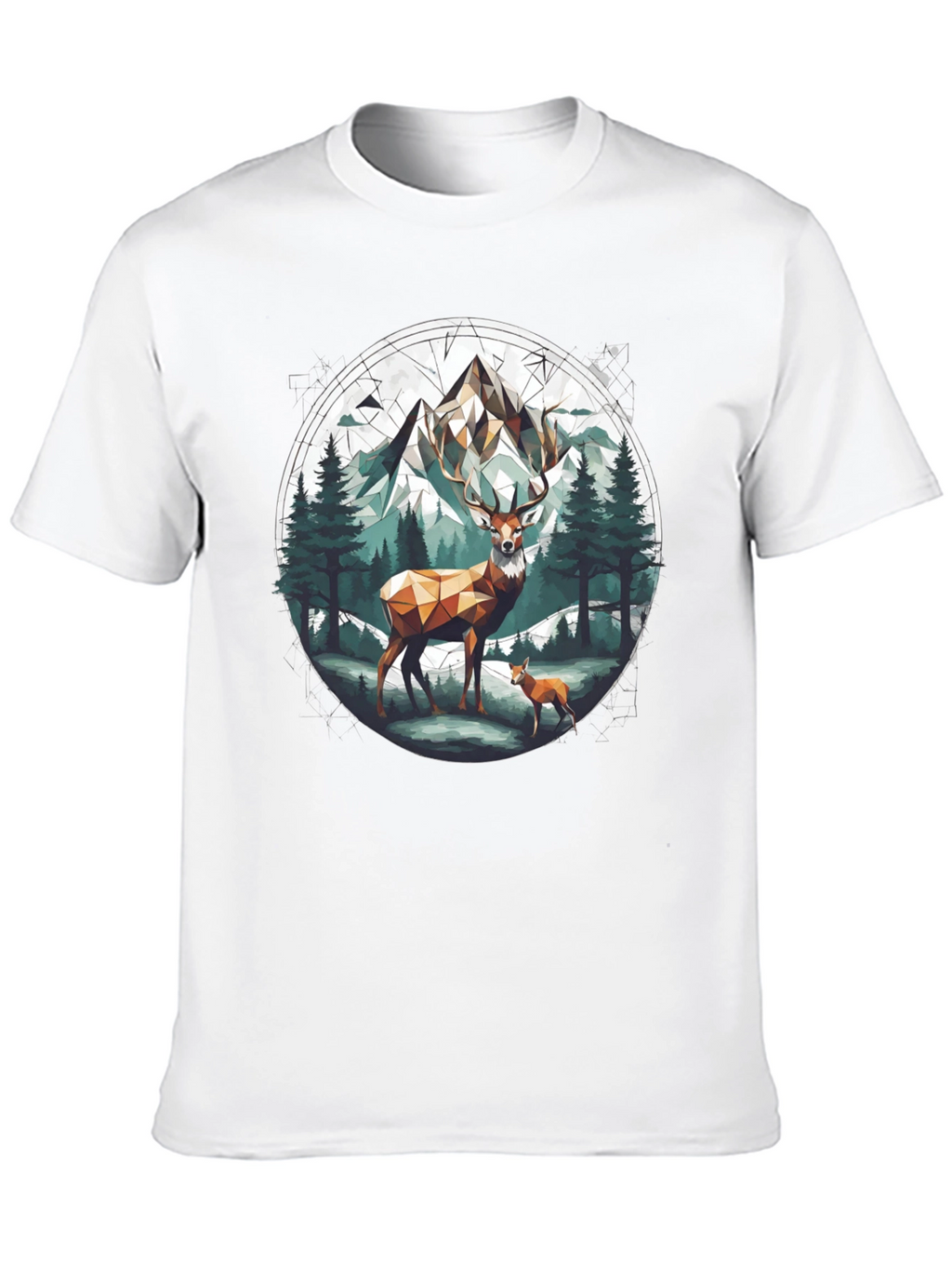 Geometric Deer Mountain Graphic T-Shirt