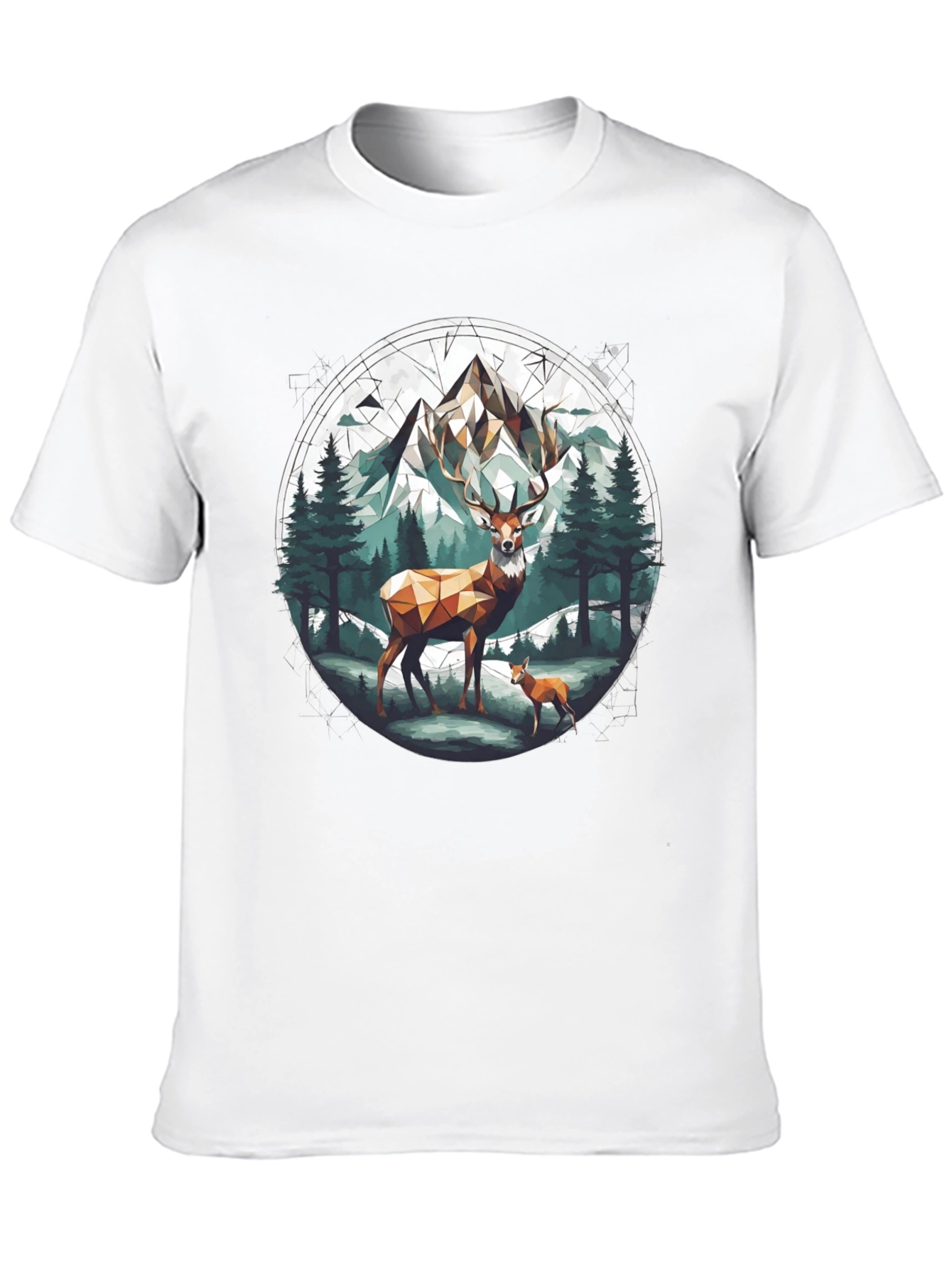 Geometric Deer Mountain Graphic T-Shirt