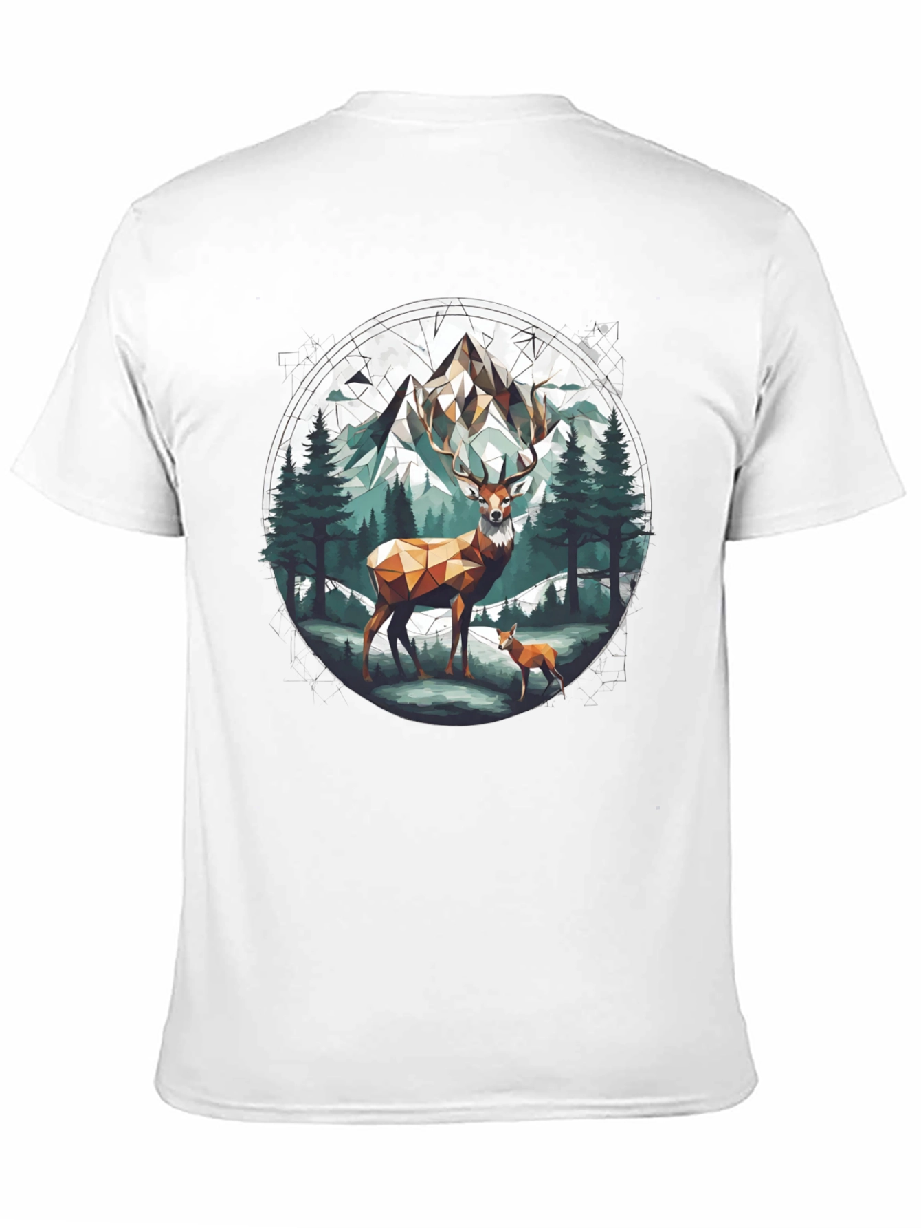 Geometric Deer Mountain Graphic T-Shirt