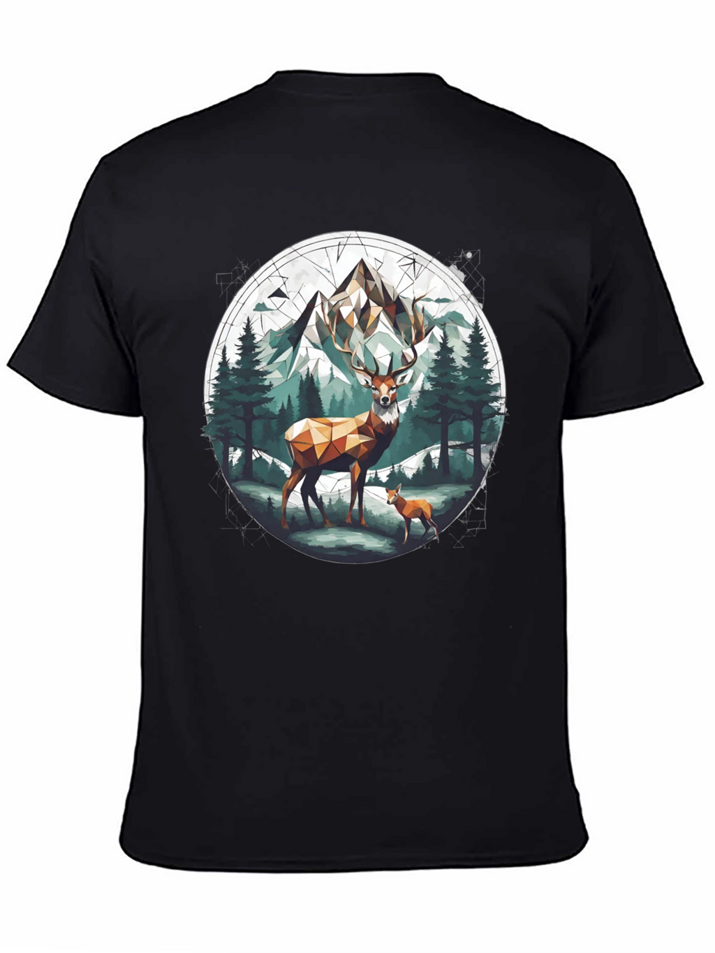 Geometric Deer Mountain Graphic T-Shirt