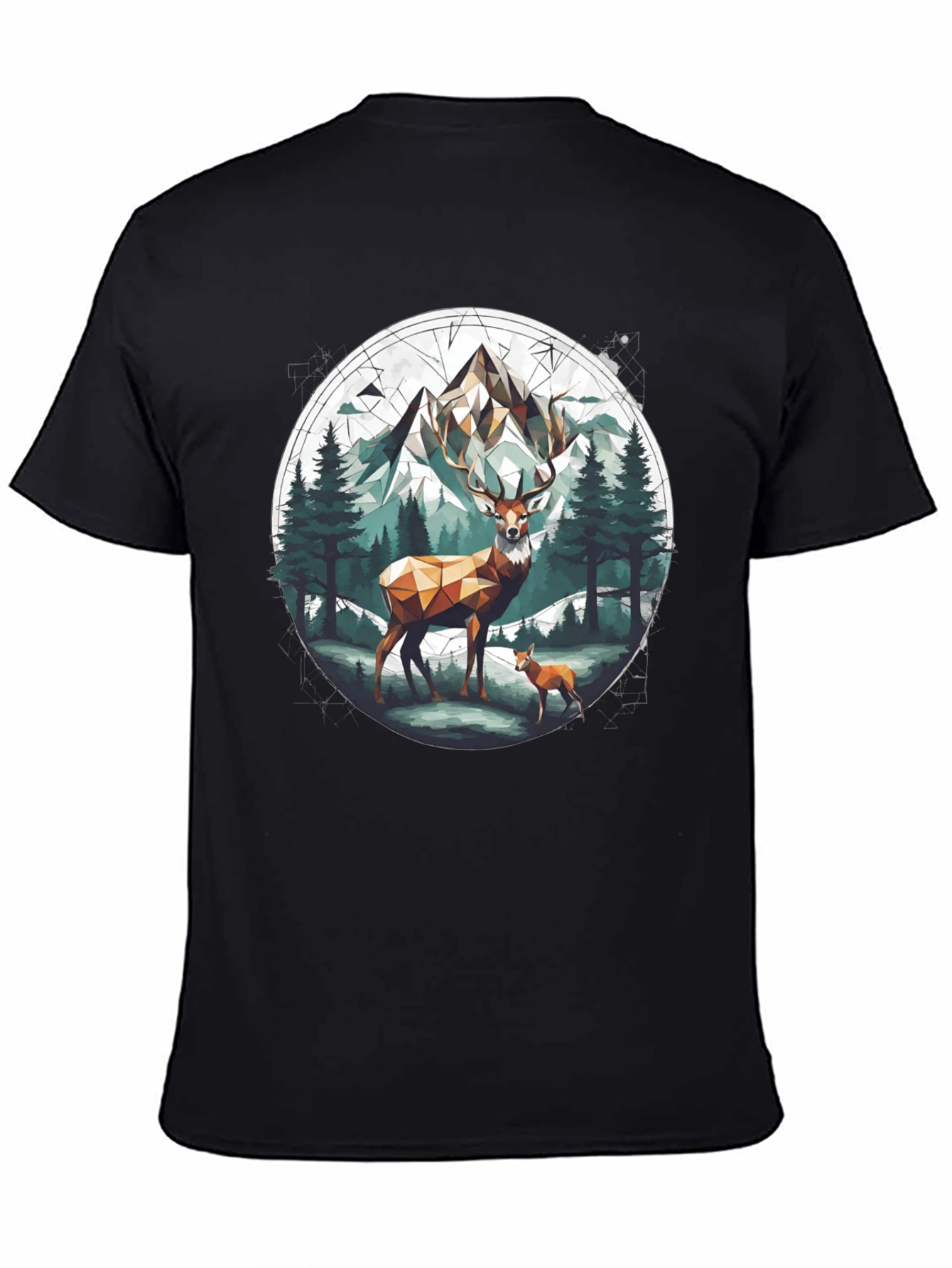 Geometric Deer Mountain Graphic T-Shirt
