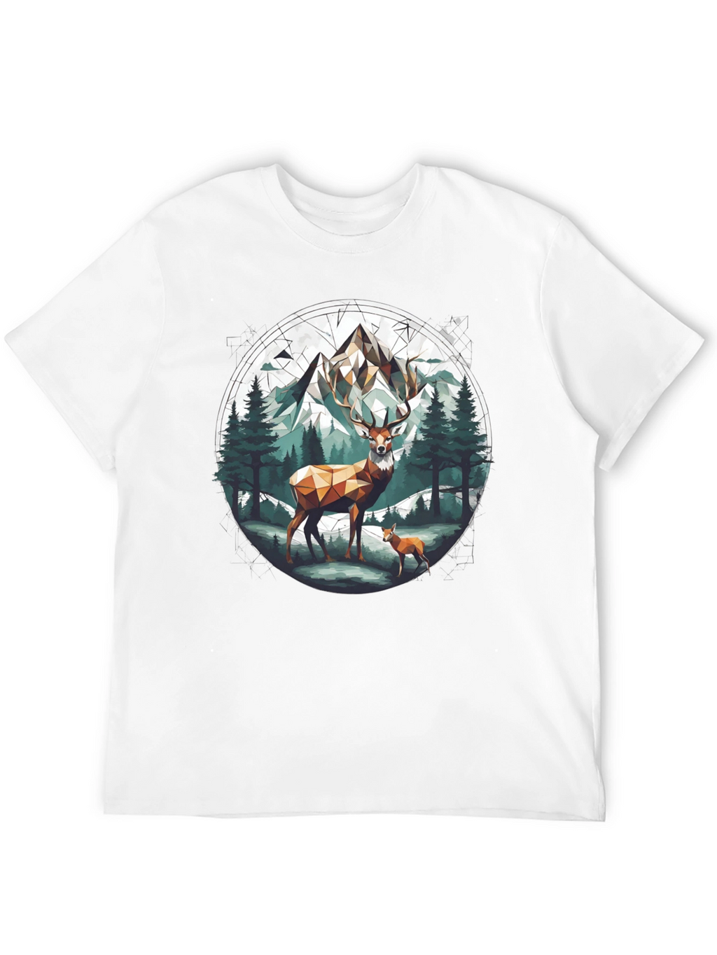 Geometric Deer Mountain Graphic T-Shirt