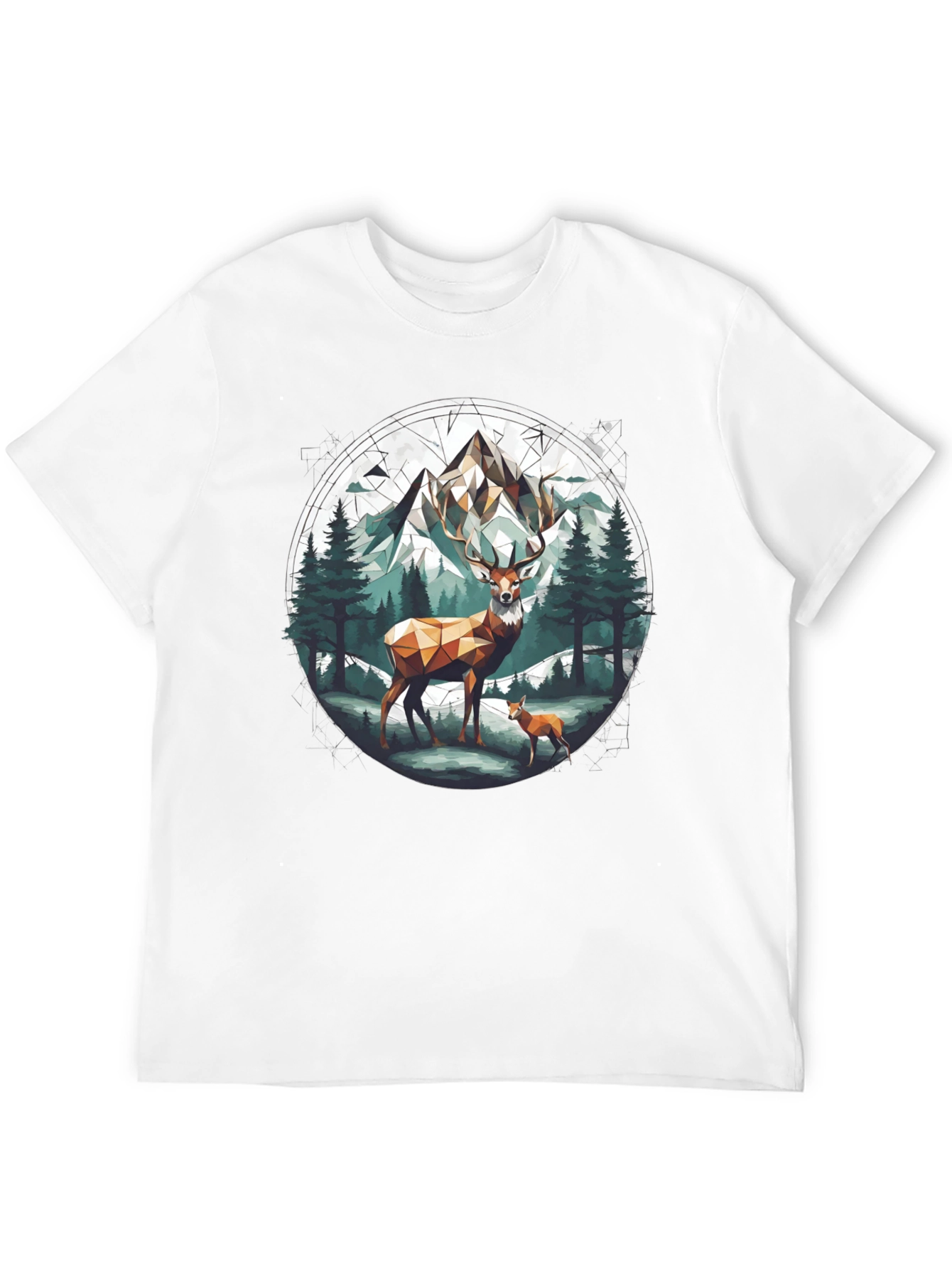 Geometric Deer Mountain Graphic T-Shirt