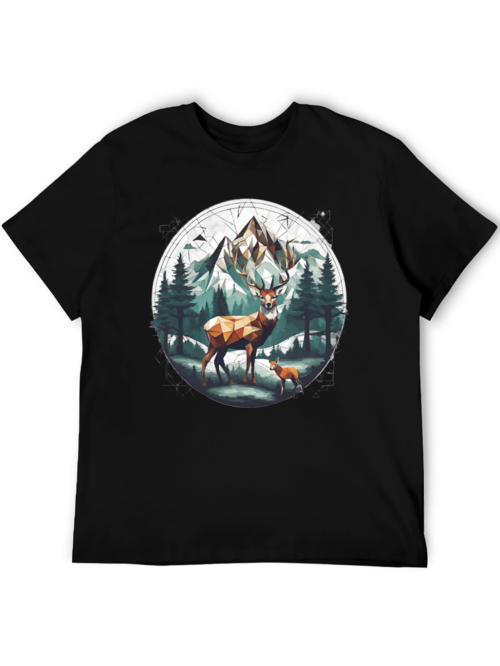 Geometric Deer Mountain Graphic T-Shirt