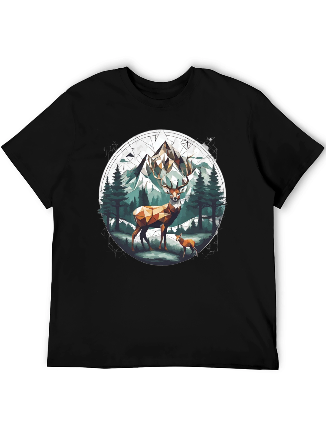 Geometric Deer Mountain Graphic T-Shirt
