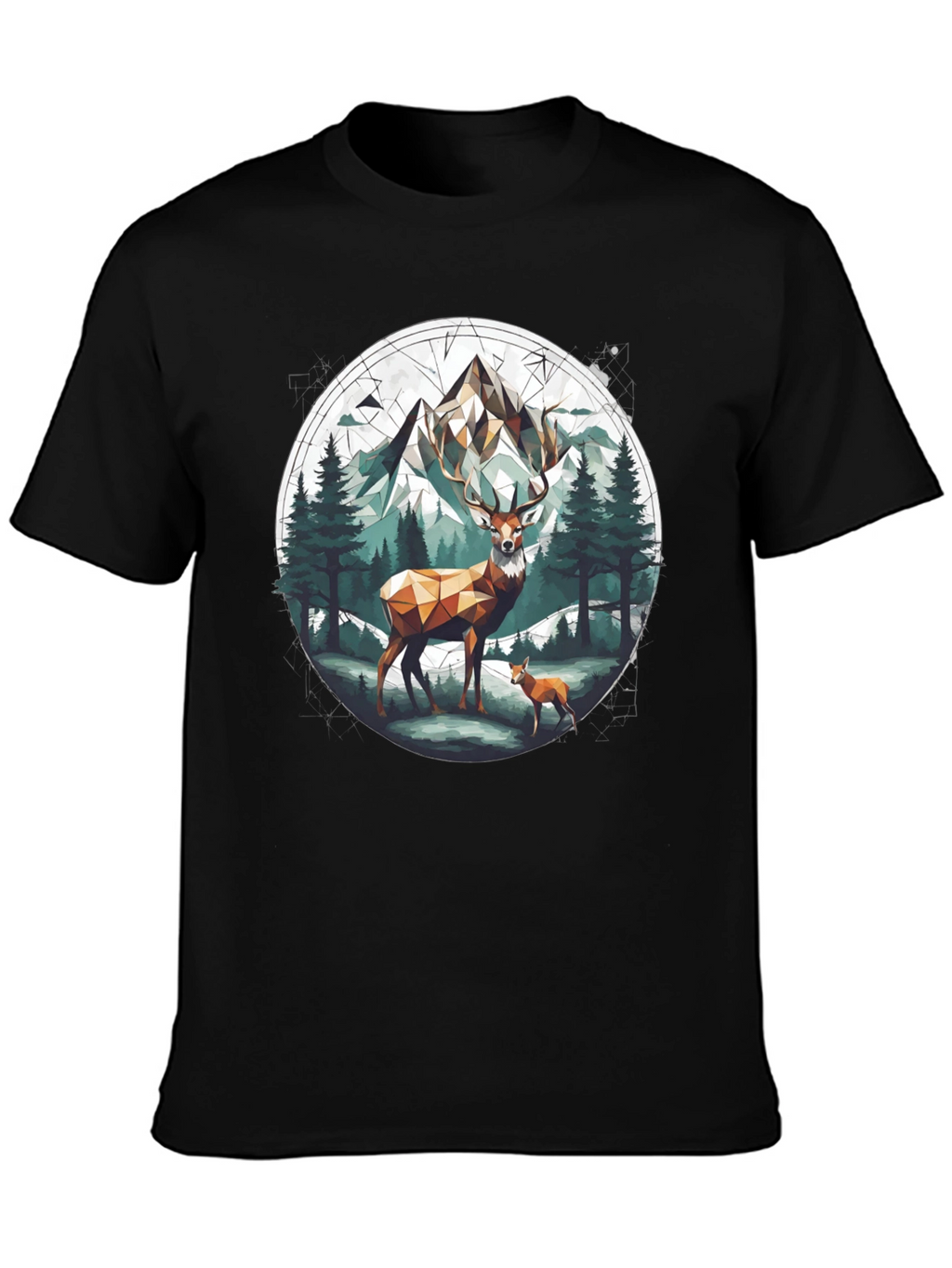Geometric Deer Mountain Graphic T-Shirt