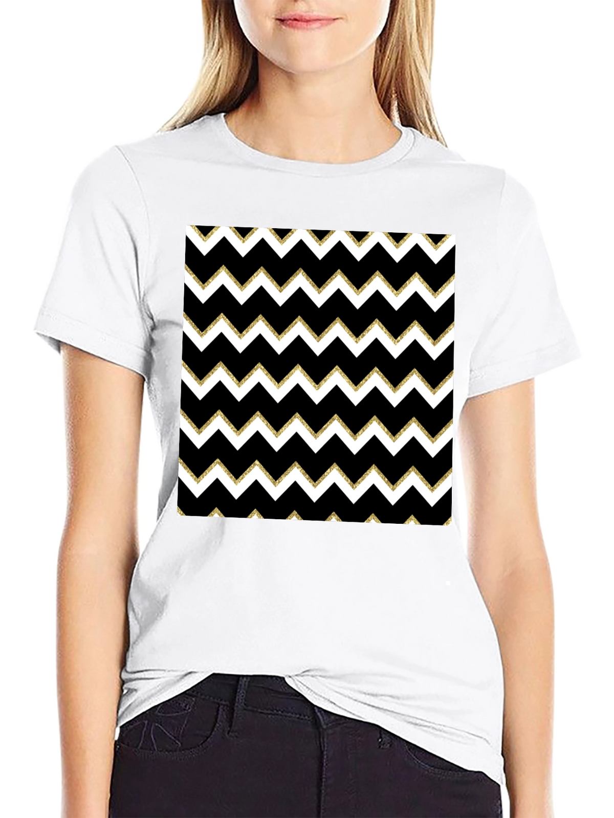 Stylish Black T-Shirt with Chevron Pattern