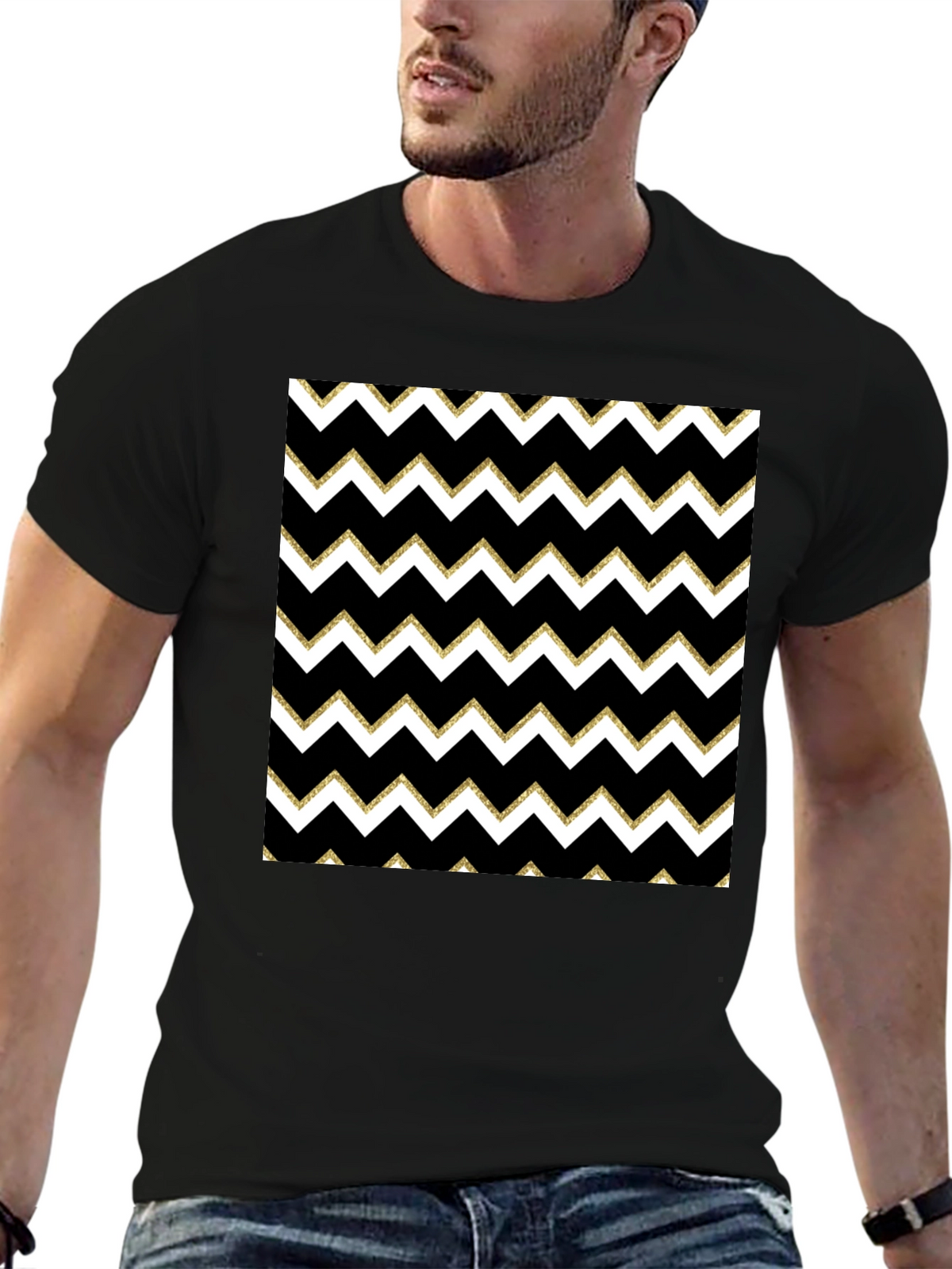Stylish Black T-Shirt with Chevron Pattern