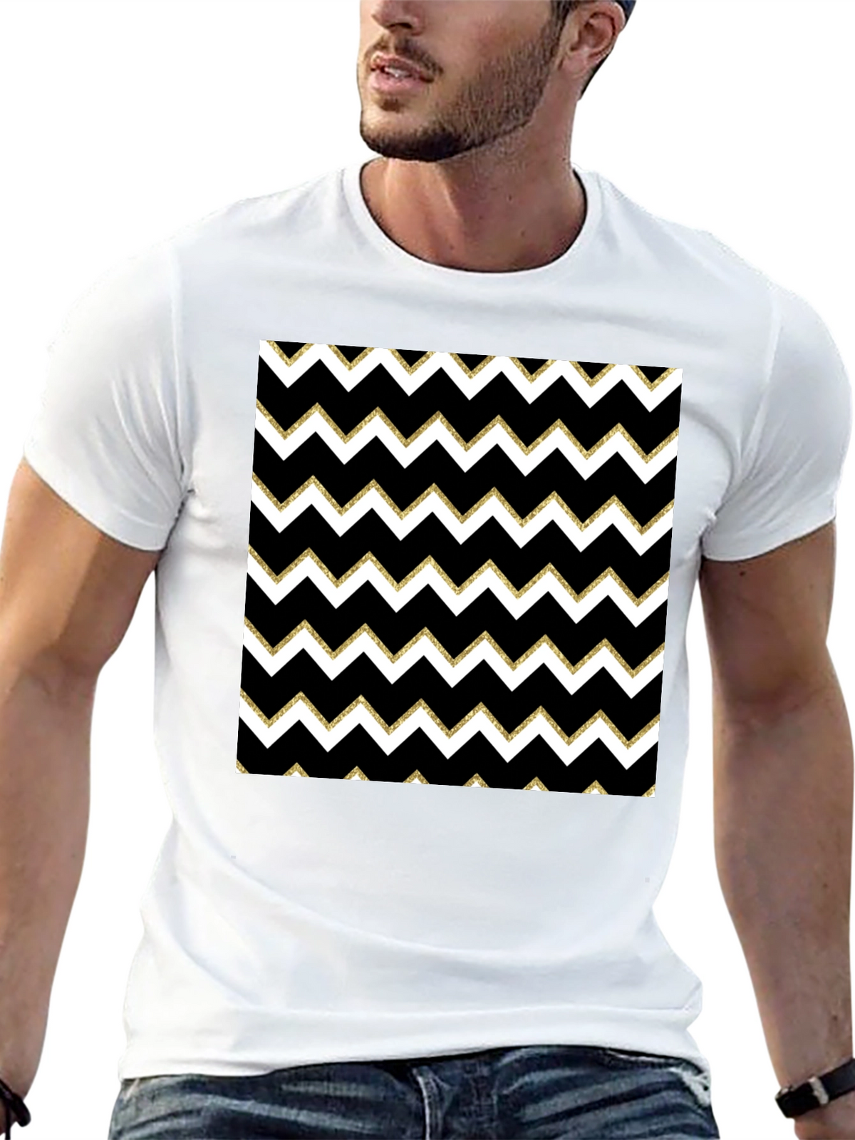 Stylish Black T-Shirt with Chevron Pattern
