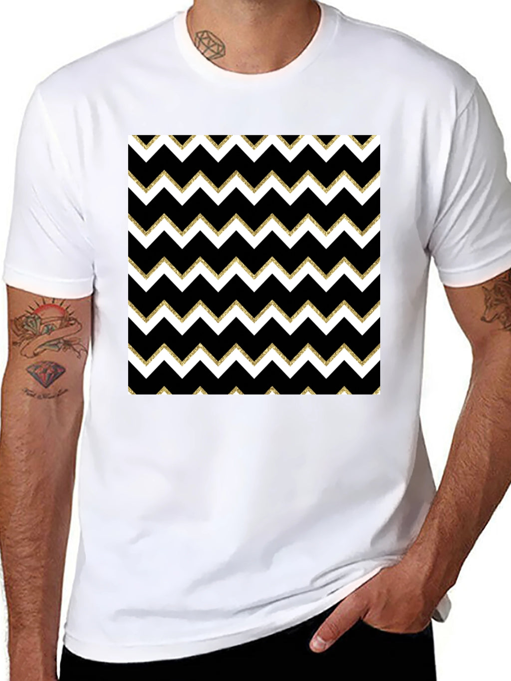 Stylish Black T-Shirt with Chevron Pattern