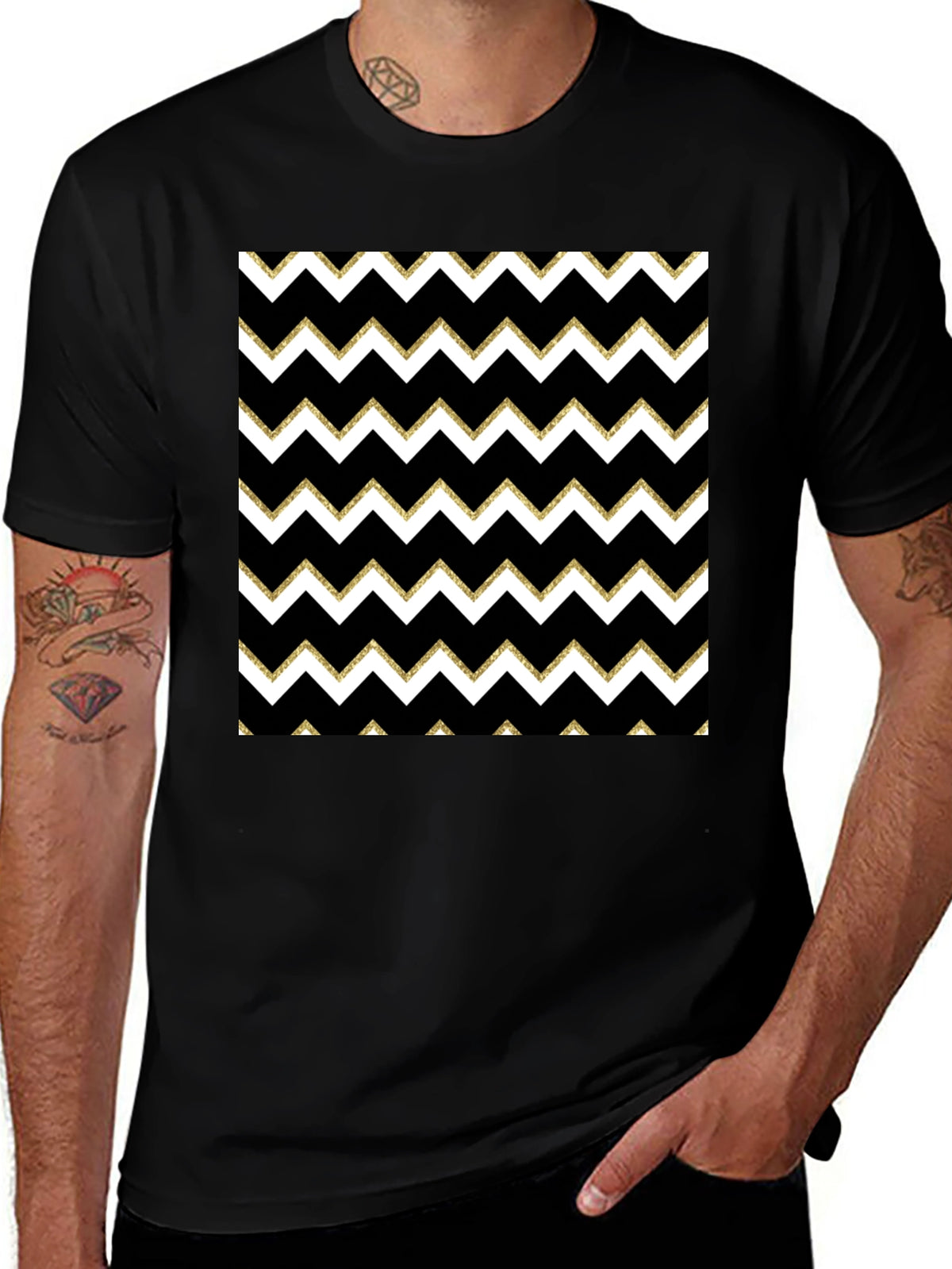 Stylish Black T-Shirt with Chevron Pattern