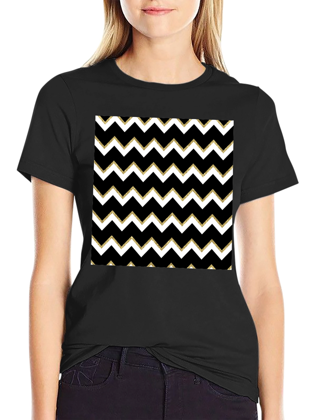 Stylish Black T-Shirt with Chevron Pattern