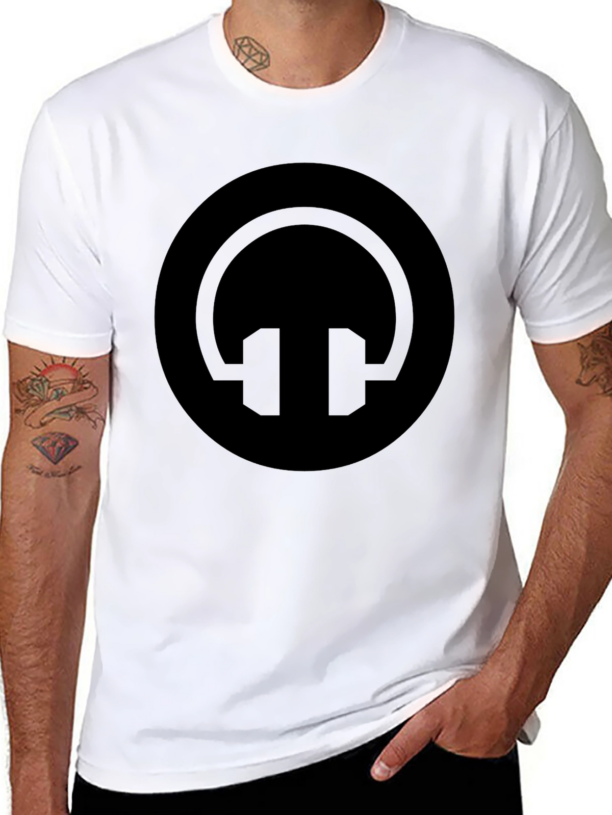 Black Headphone Circle Graphic T-Shirt