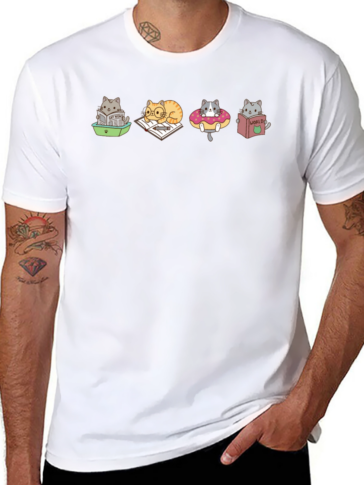 Cartoon Cats Reading T-Shirt