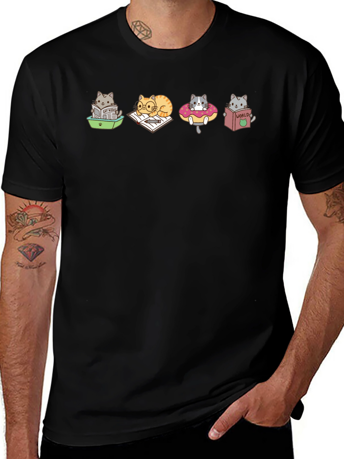 Cartoon Cats Reading T-Shirt