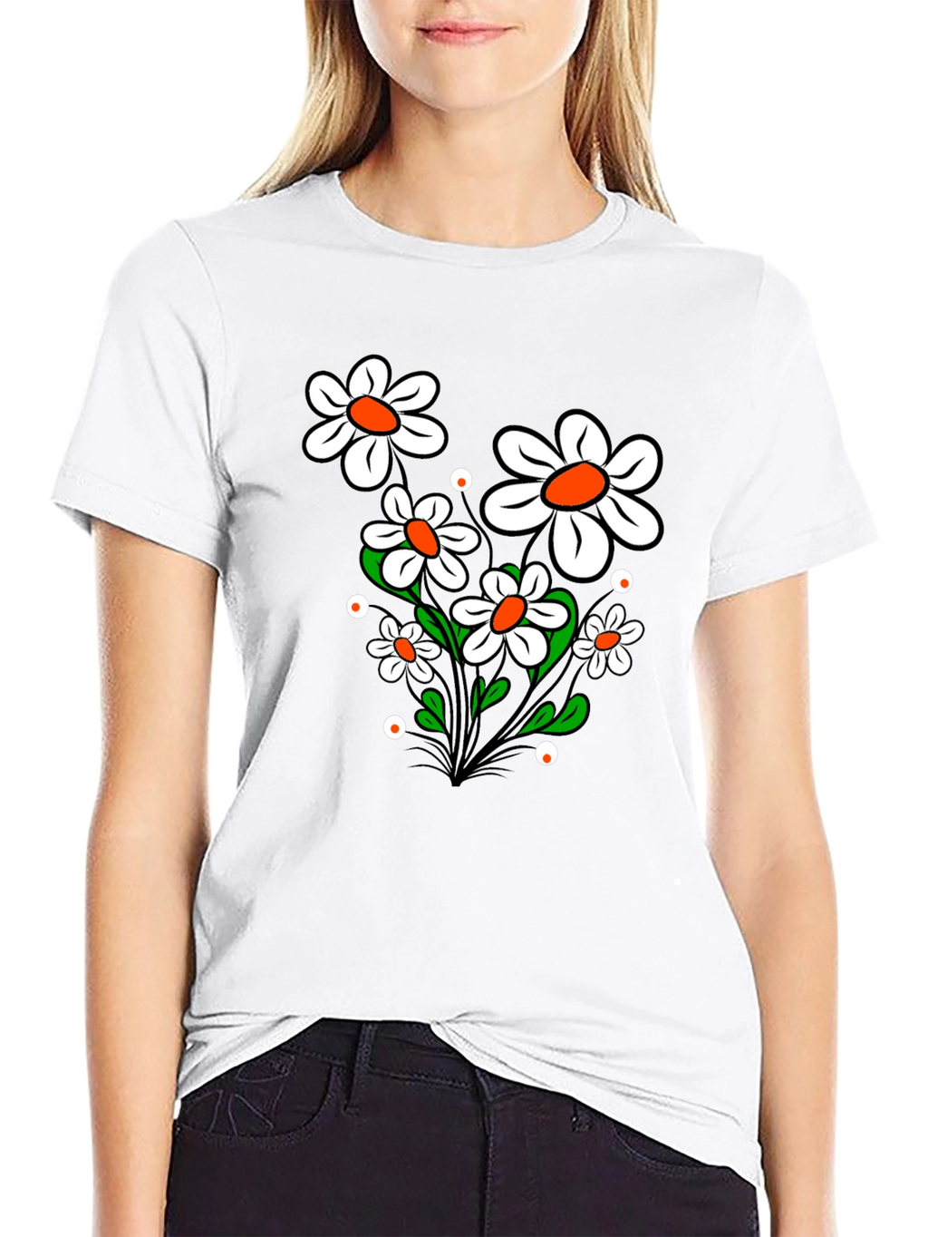 Daisy Flower Graphic Tee - Black Cotton T-Shirt