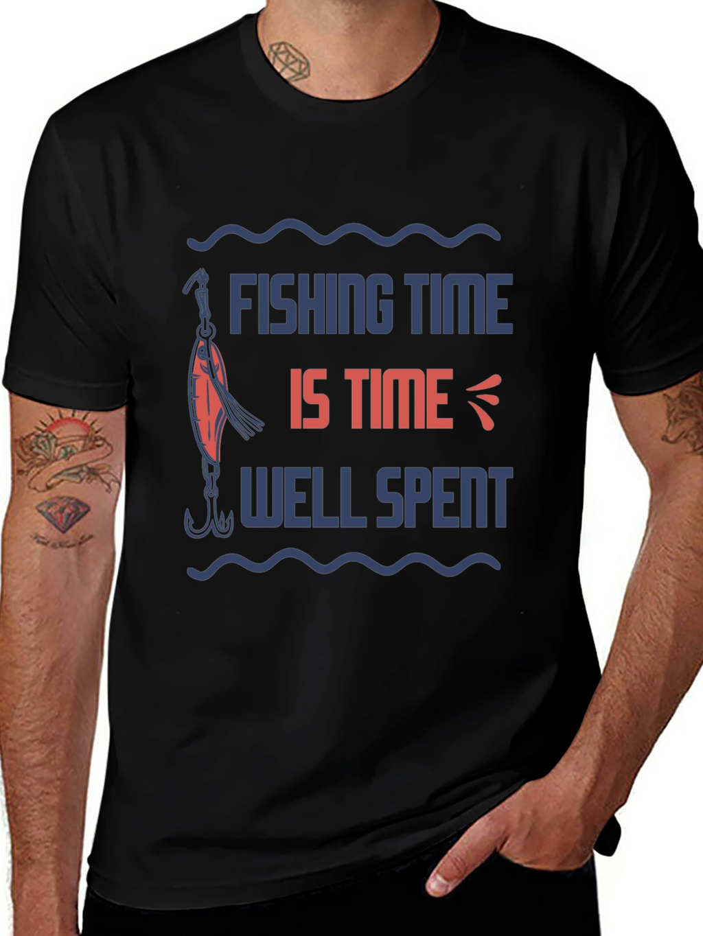 Fishing Time Well Spent Black Graphic Tee