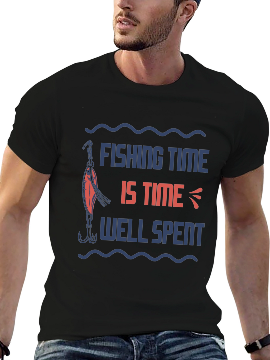 Fishing Time Well Spent Black Graphic Tee