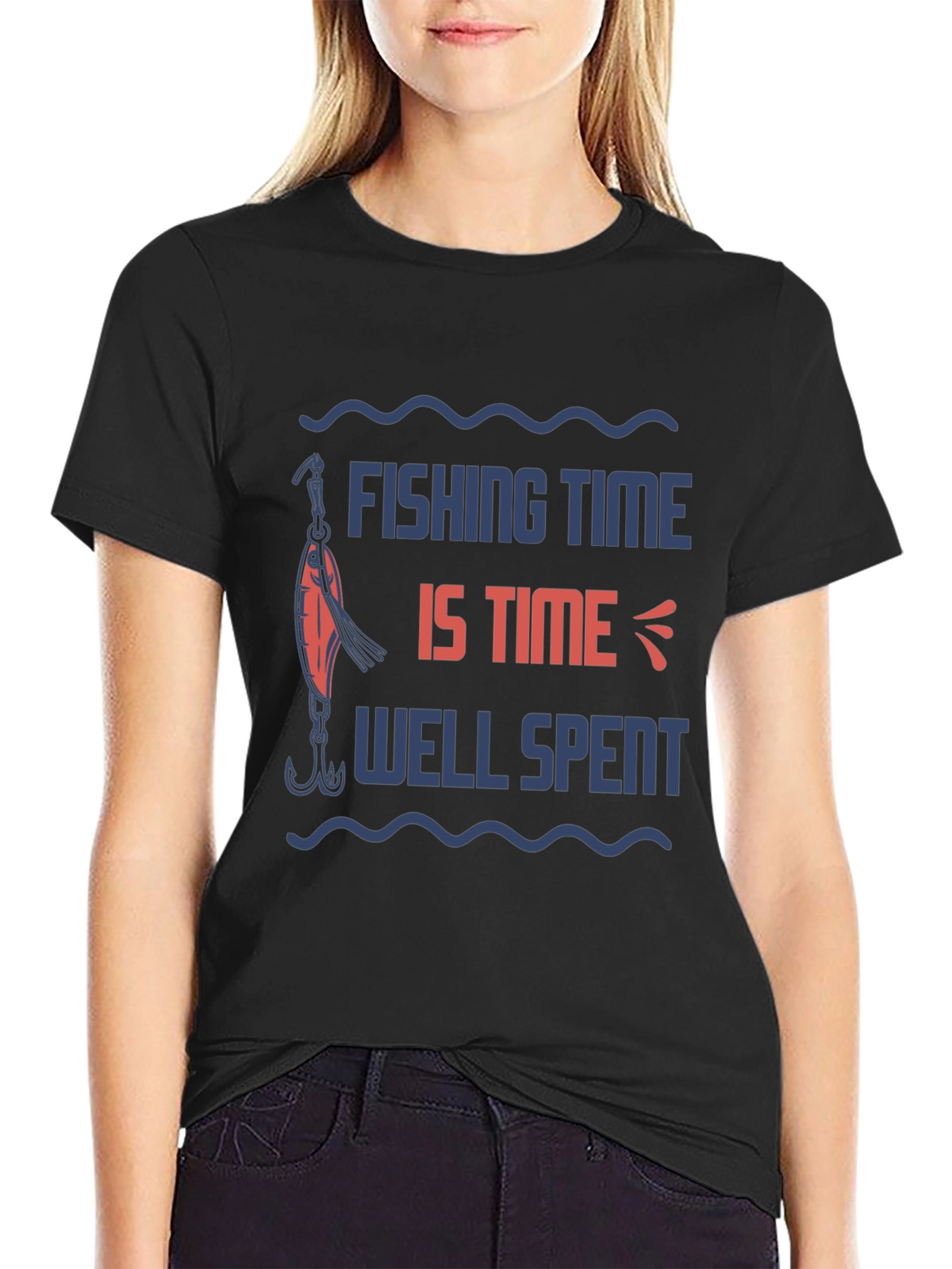 Fishing Time Well Spent Black Graphic Tee