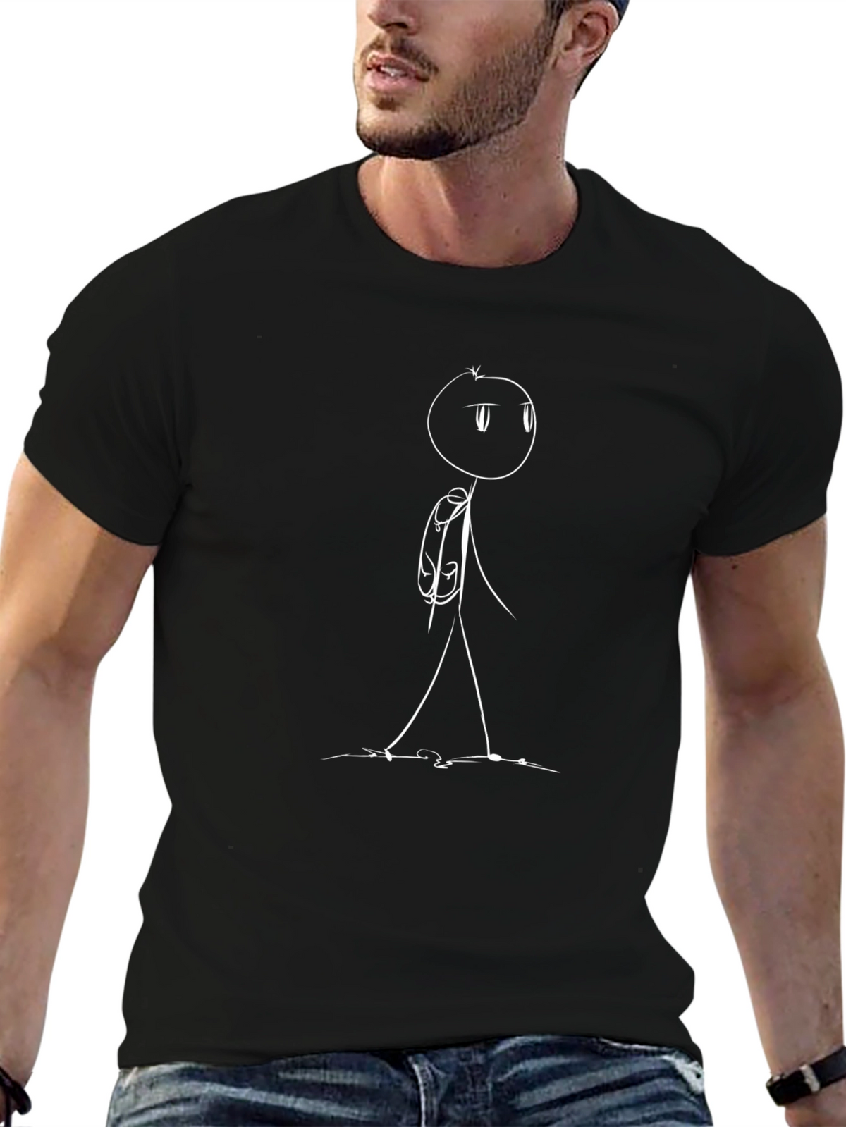 Stick Figure Traveler Graphic Tee - Black Cotton