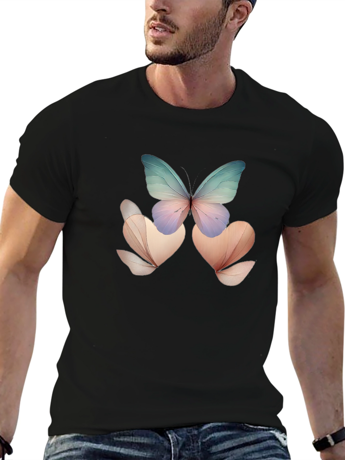 Butterfly Floral Black T-Shirt