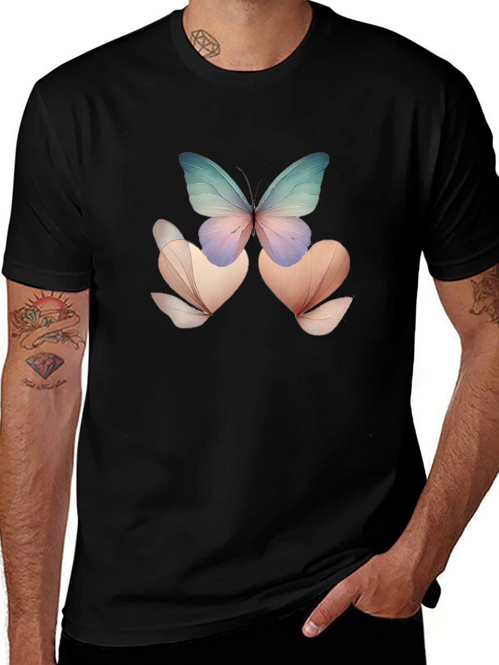 Butterfly Floral Black T-Shirt