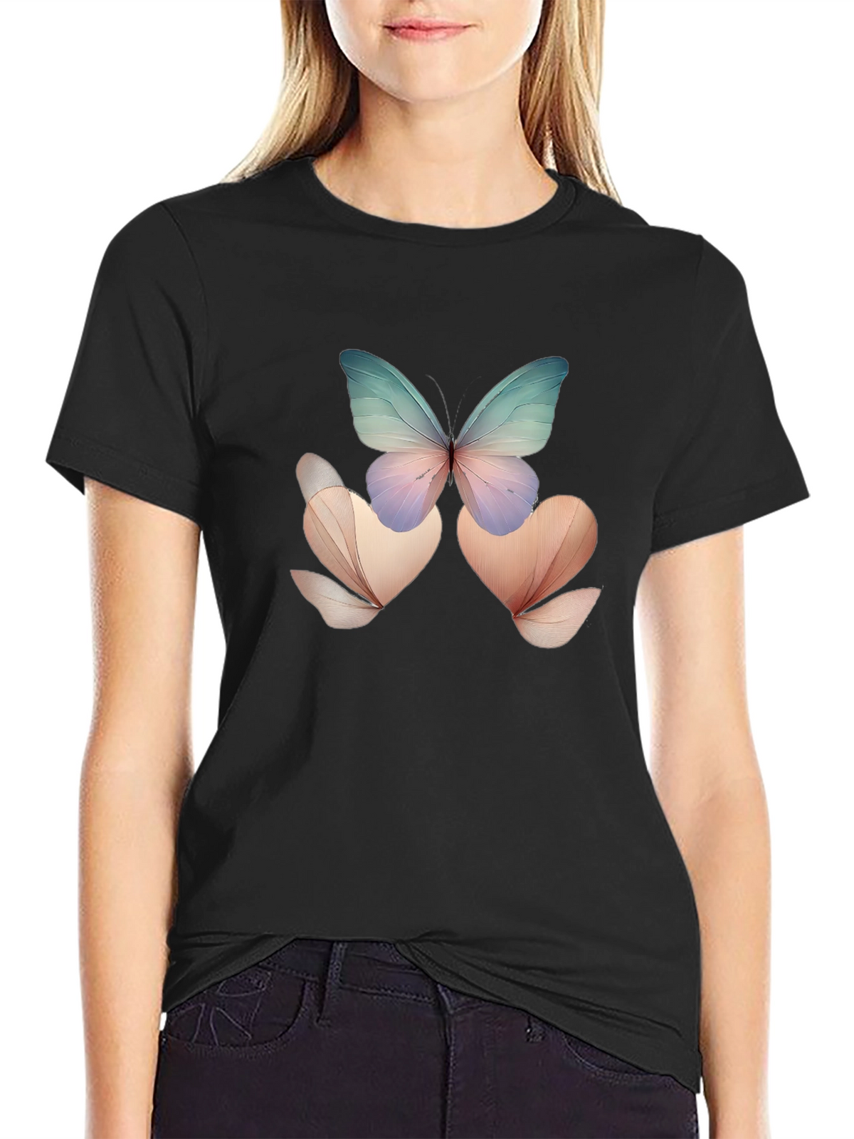 Butterfly Floral Black T-Shirt