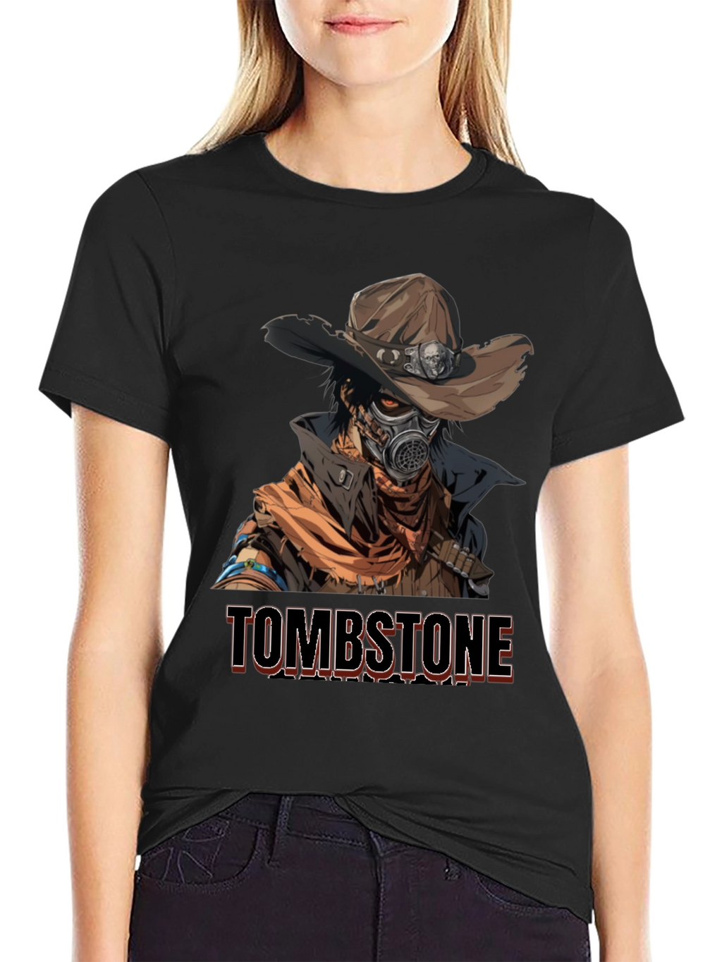 Tombstone Cowboy Gas Mask Graphic T-Shirt