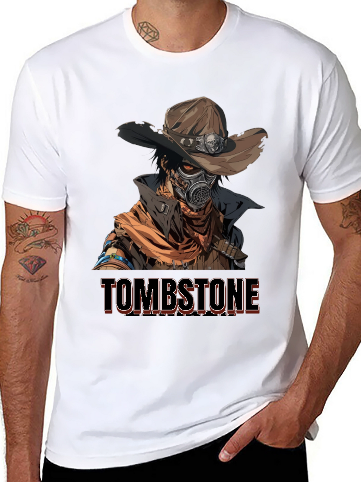 Tombstone Cowboy Gas Mask Graphic T-Shirt