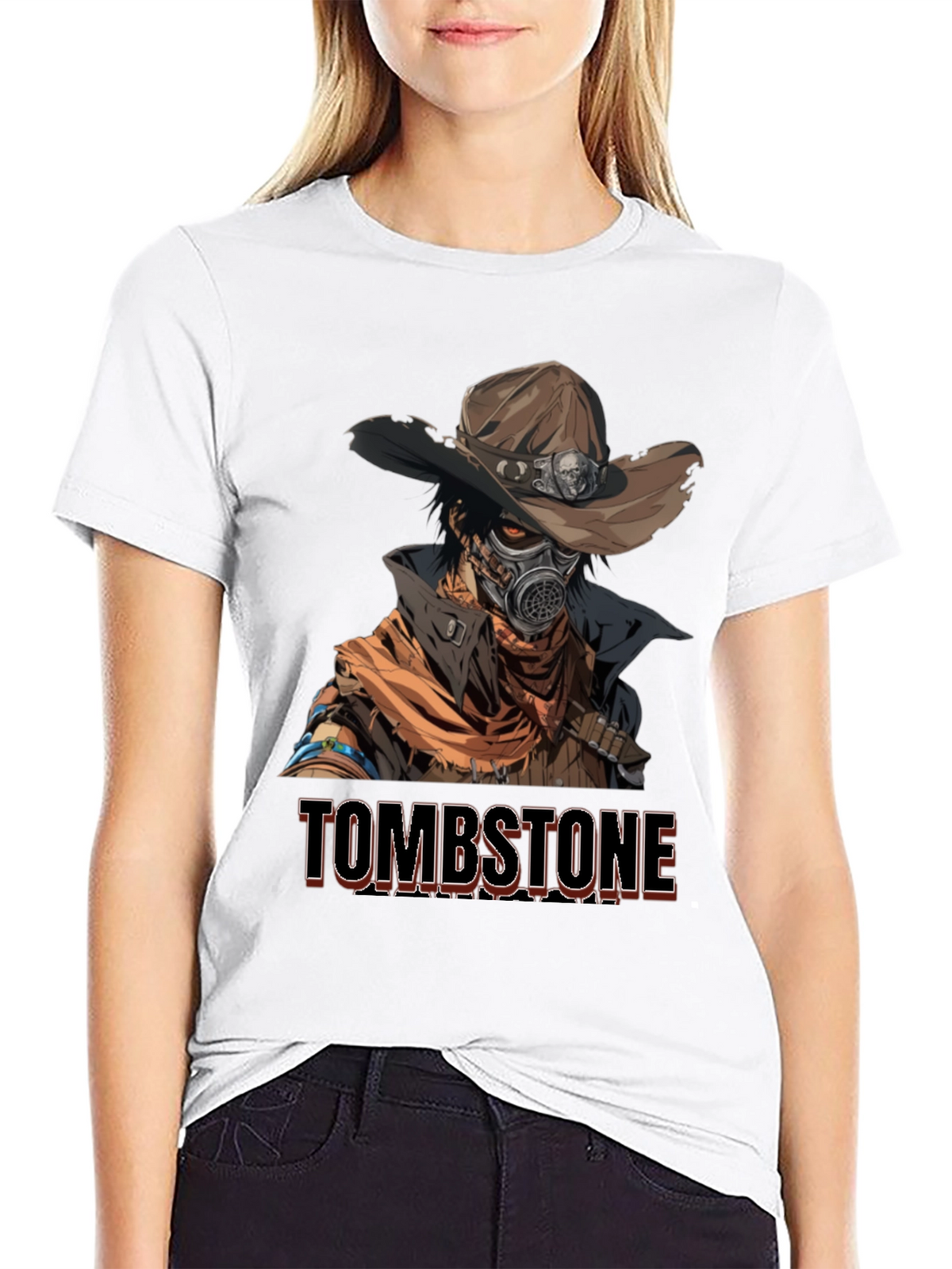 Tombstone Cowboy Gas Mask Graphic T-Shirt