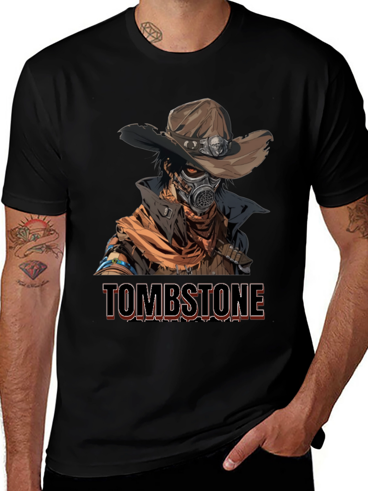 Tombstone Cowboy Gas Mask Graphic T-Shirt