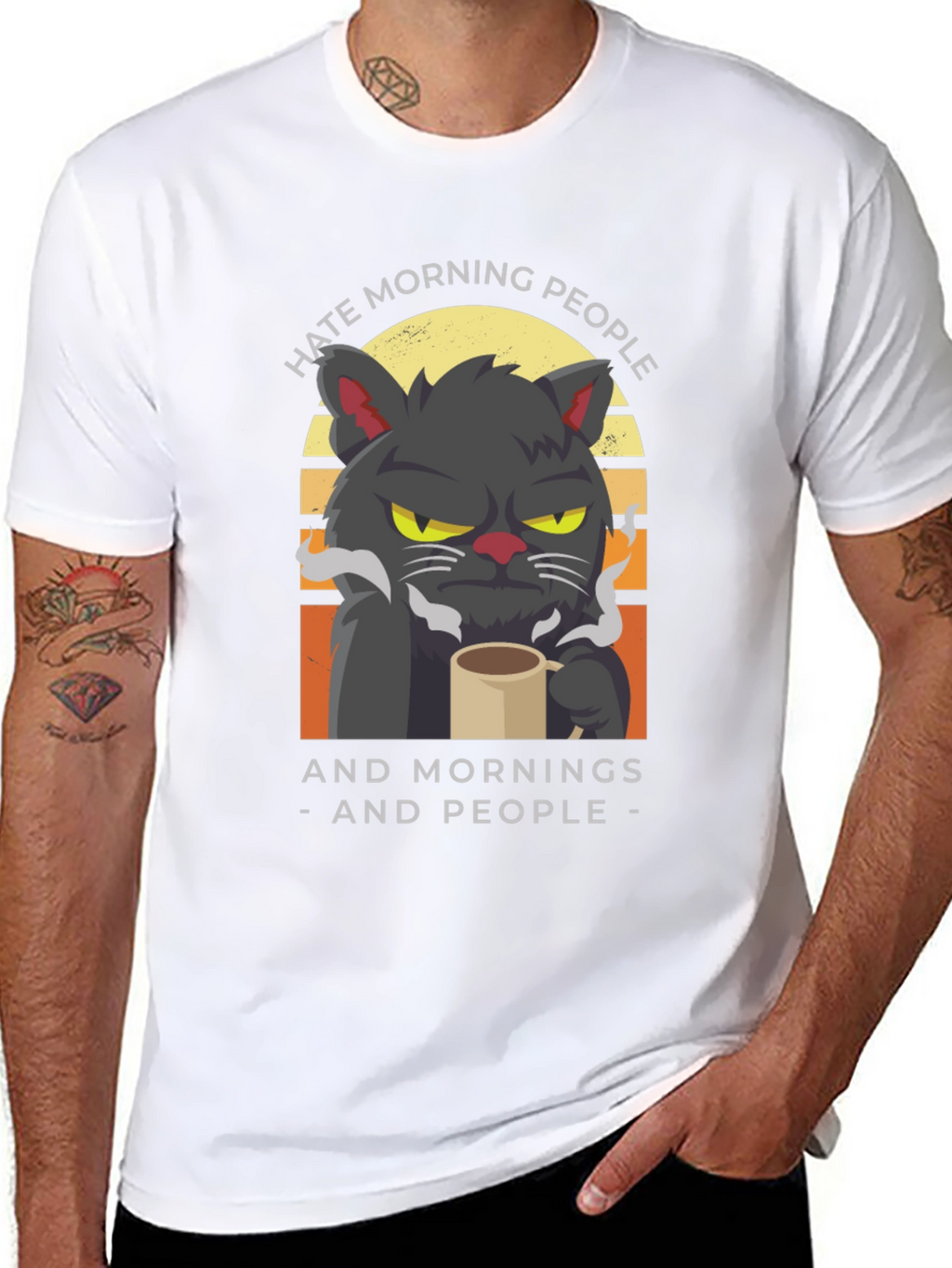 Hate Morning People Cat Graphic T-Shirt