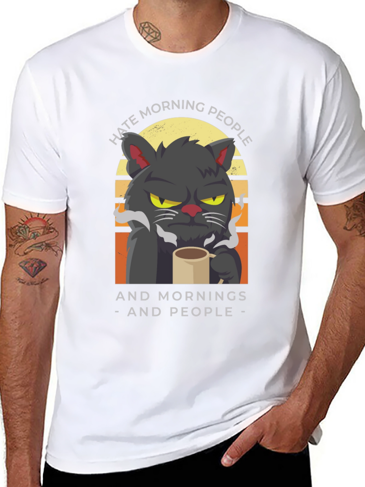 Hate Morning People Cat Graphic T-Shirt