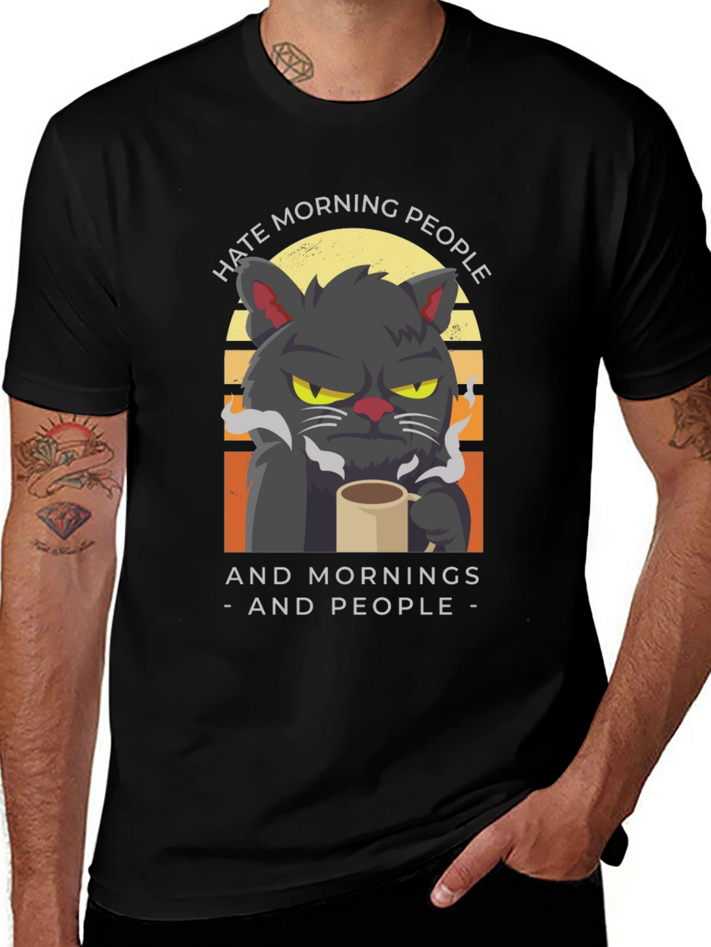 Hate Morning People Cat Graphic T-Shirt