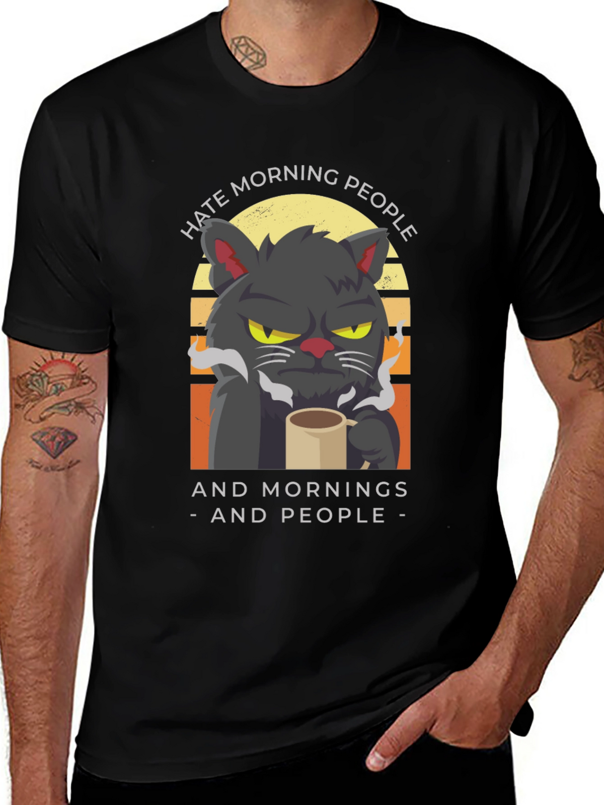 Hate Morning People Cat Graphic T-Shirt