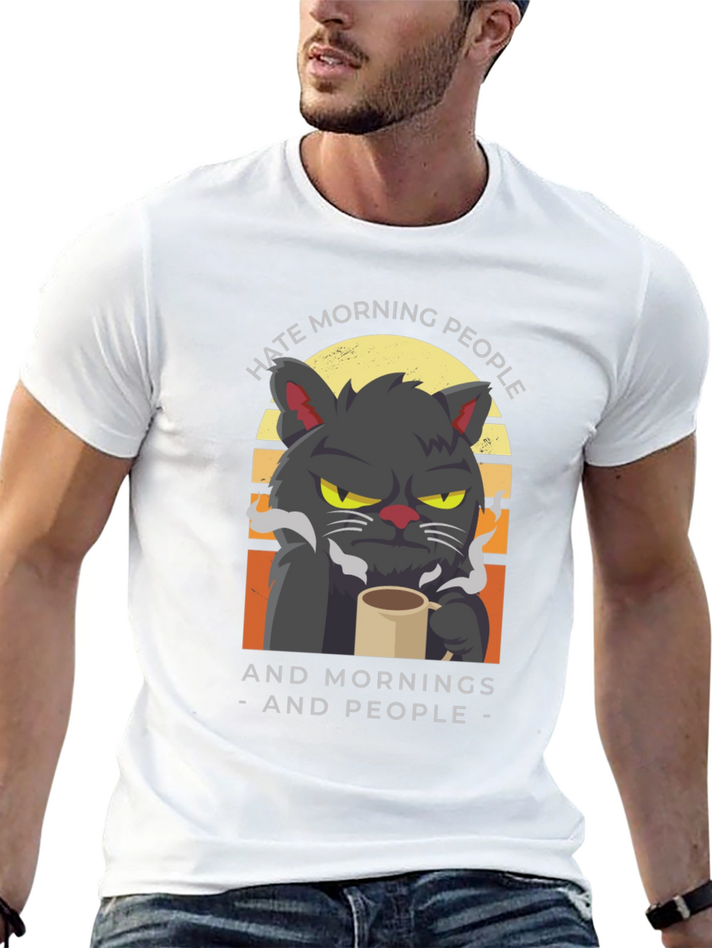 Hate Morning People Cat Graphic T-Shirt