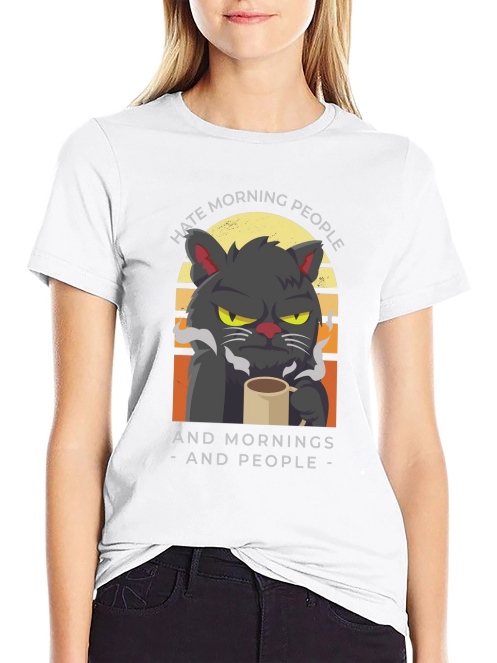 Hate Morning People Cat Graphic T-Shirt