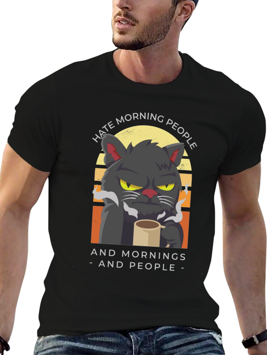 Hate Morning People Cat Graphic T-Shirt